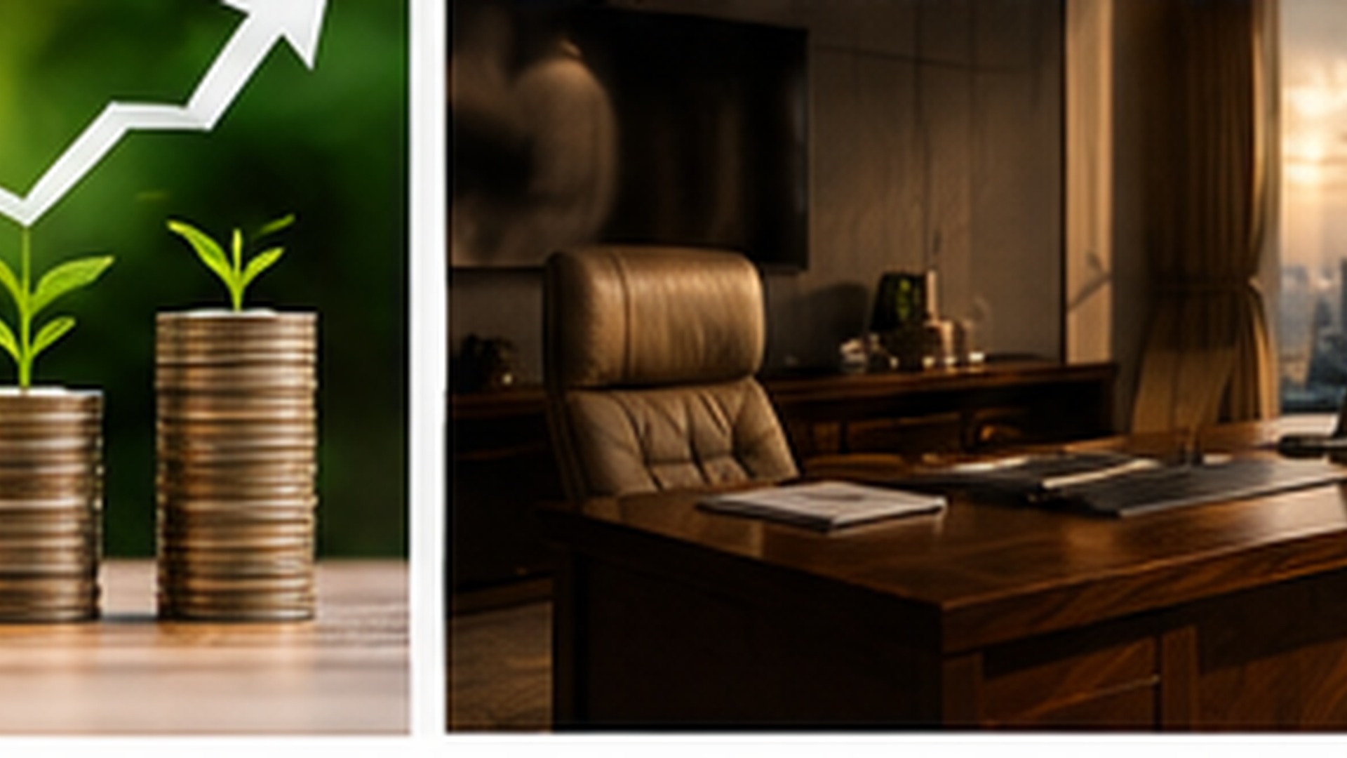 Executive office and growth-chart imagery representing institutional investment research